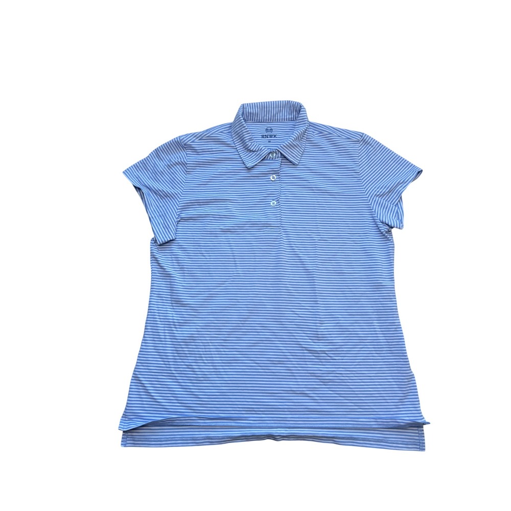 RENWICK Pima 100% Cotton Golf Polo Shirt M Short Sleeve Cobalt White Stripe